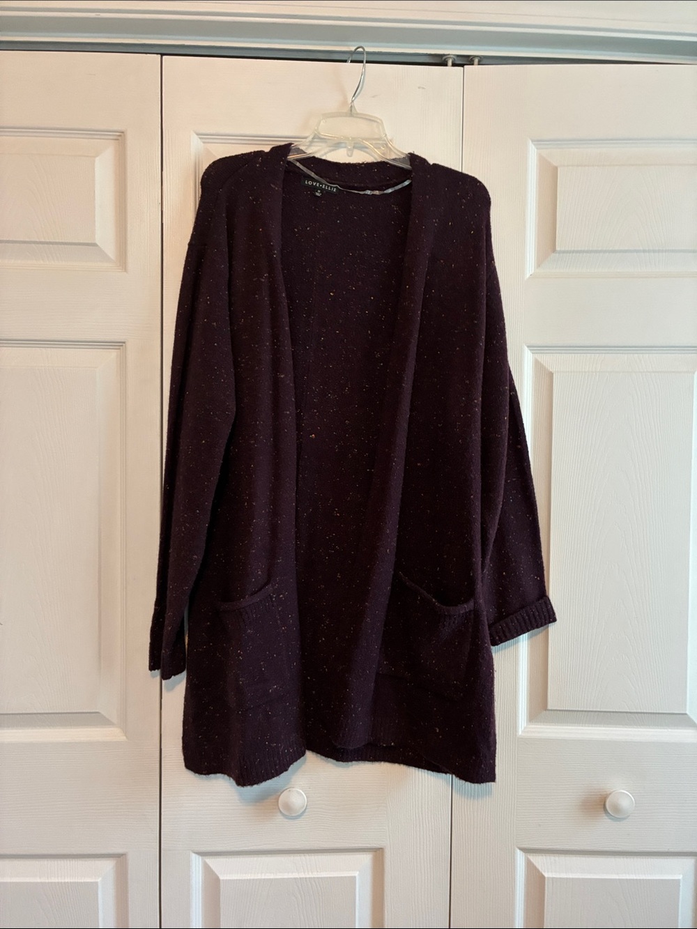 Open-Front Women's Cardigan Sweater in Dark Plum - Cozy Layer